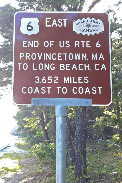 US Route 6 feature - Road sign at East end of US Route 6