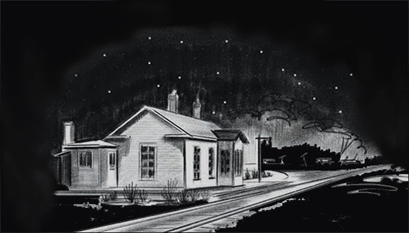 Artist concept of NNRY's Currie, NV depot Relocated and Restored at Star Flats